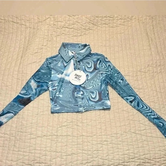 NEW! Princess Polly Alina Long Sleeve Top Blue and White Casual Blouse Shirt - Picture 2 of 7